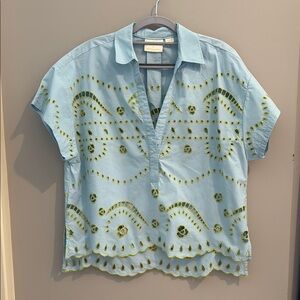Maeve Blue and Green Embroidered Blouse